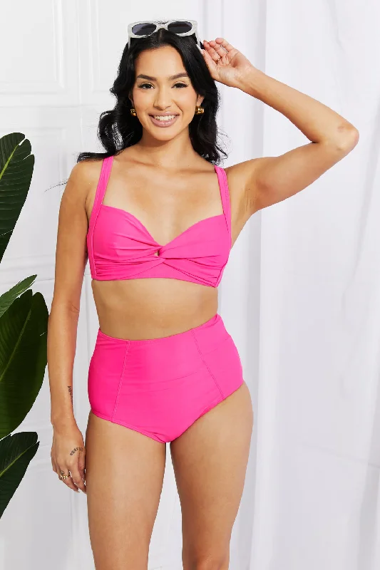 Marina West Swim Take A Dip Twist High-Rise Bikini in Pink Strap Bikini Set