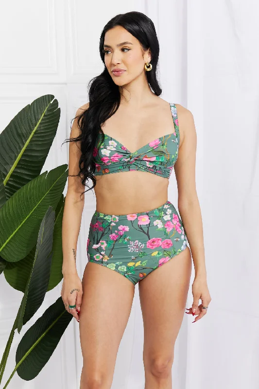 Marina West Swim Take A Dip Twist High-Rise Bikini in Sage Comfortable Swim Dress