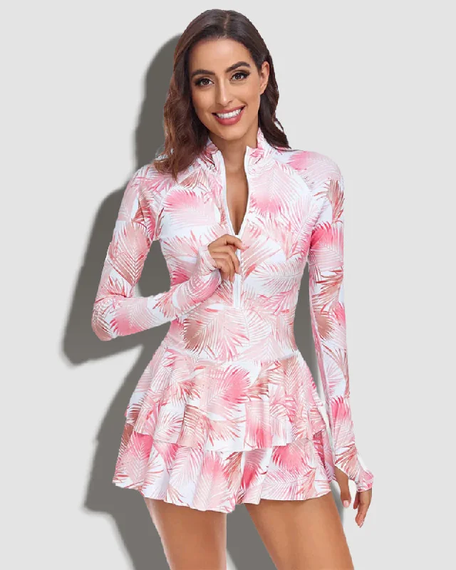 LilyLove® One-Piece Long Sleeve Ruffle Skirt Swimsuit Comfortable Swim Shorts