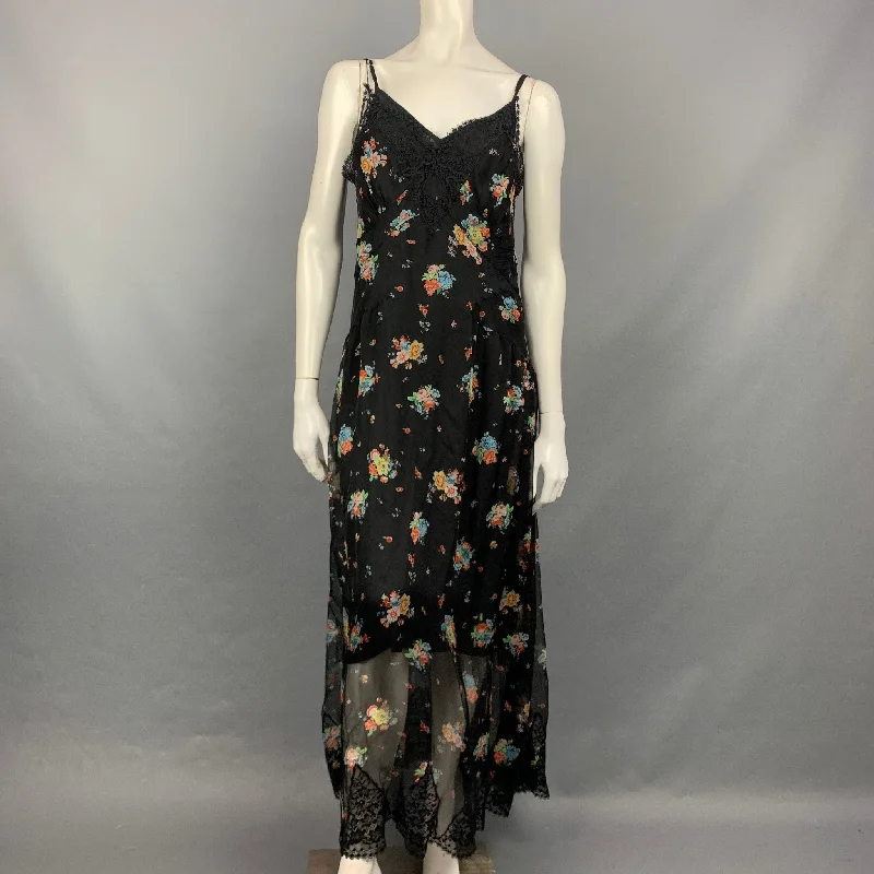 PACO RABANNE Size 4 Black Floral Lace Silk Maxi Dress Cozy Maxi Dress with Slit