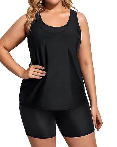 Plus Size Athletic 3 Piece Tankini Swimsuits Chic Beach Cover-Up