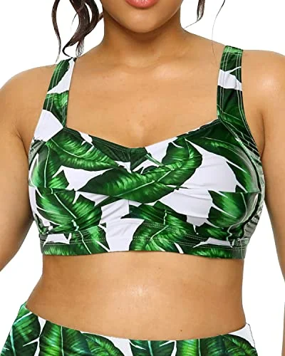 Plus Size Push Full Coverage Swimwear Twist Front Longline Bathing Suit Bra for Large Bust Comfortable Swim Shorts