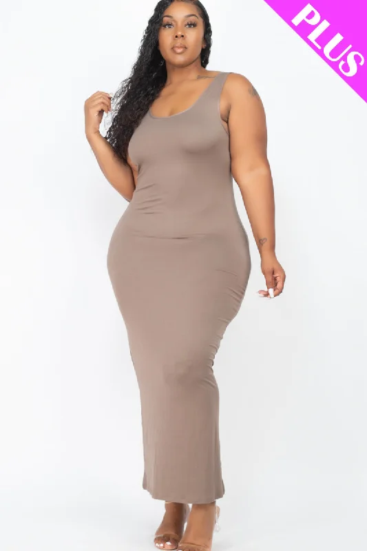 Maxi Dress for Plus Size in Solid Color Trendy Satin Maxi Dress