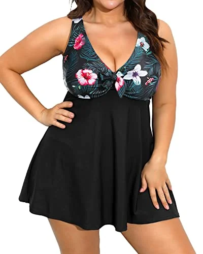 Plus Size Swim Dress Two Piece Tankini Swimsuits for Women Flowy Bathing Suits Sporty Swimsuit Style