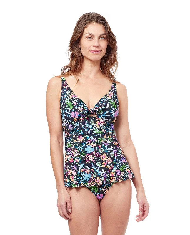 Profile By Gottex Flora Tie Front V-Neck Swimdress Adjustable Strap Swimsuit