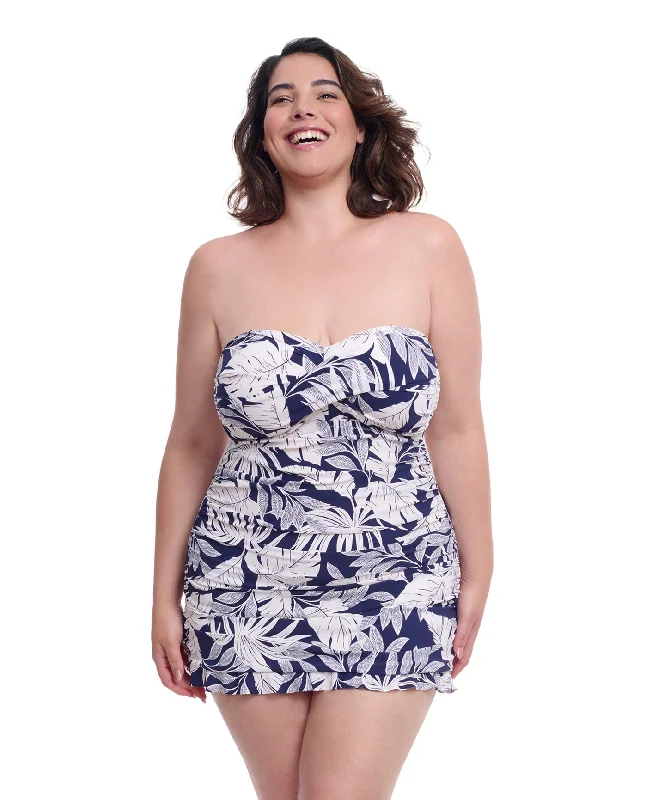 Profile By Gottex Malaya Plus Size Underwire Bandeau Swimdress Adjustable Strap Swimsuit