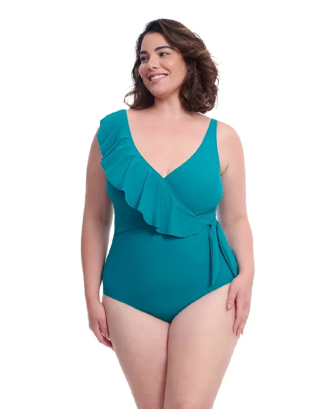 Profile By Gottex Tutti Frutti Plus Size Asymmetrical Ruffle Surplice One Piece Swimsuit Elegant Halter Bikini