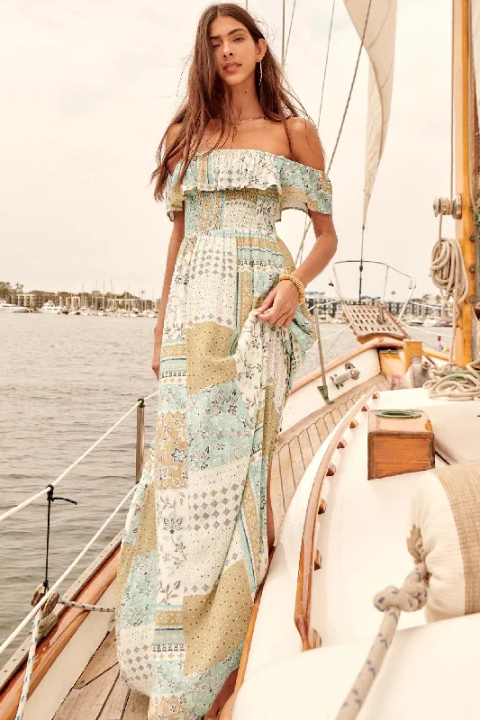 Remember When Off-Shoulder Patchwork Maxi Dress Comfortable Maxi Dress with Slits