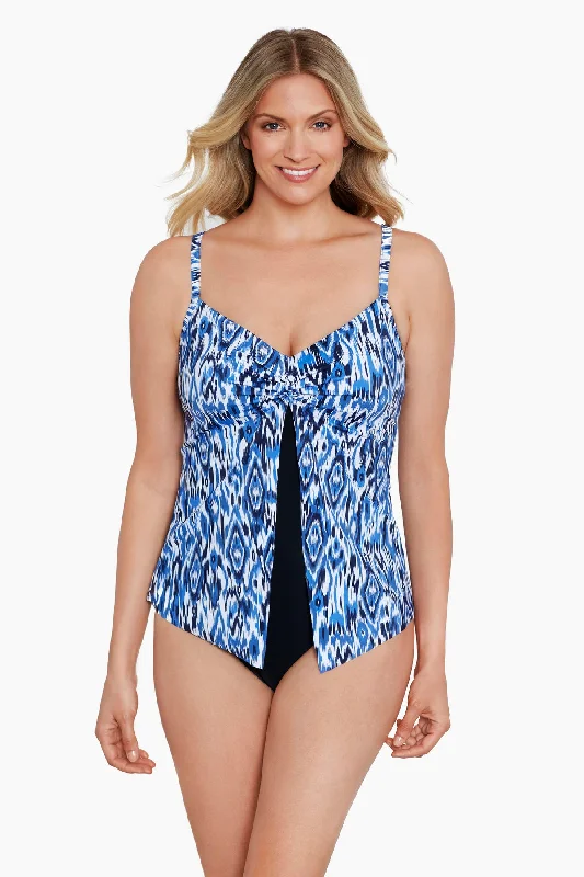 Knotted Flyaway Fauxkini One Piece Swimsuit Ikats Meow Sexy Monokini Swimsuit