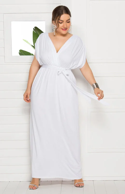 Blue Zone Planet |  Sienna's Deep V Solid Plus Size Maxi Dress Fashionable Layered Maxi Dress