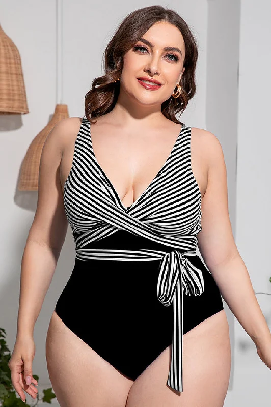 Striped Tie Waist One Piece Swimsuit Minimalist One-Piece