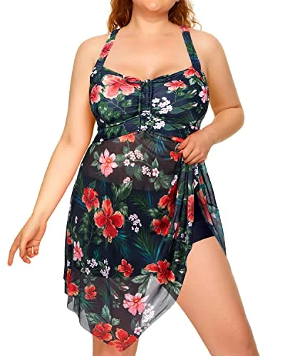 Stylish Tummy Control Swimsuits Halter Ruched One Piece Swimwear for Women High-Waisted Swimwear