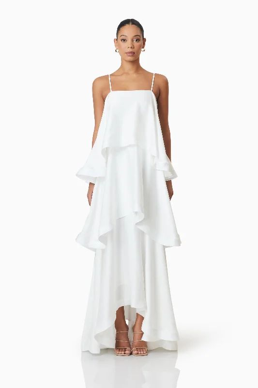 Tilly Tiered Maxi Dress in White Cozy Ribbed Maxi Dress