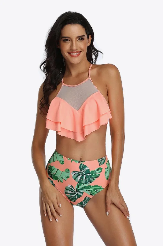 Tropical Ruffled Two-Piece Swimsuit Elegant Swimsuit Bottoms