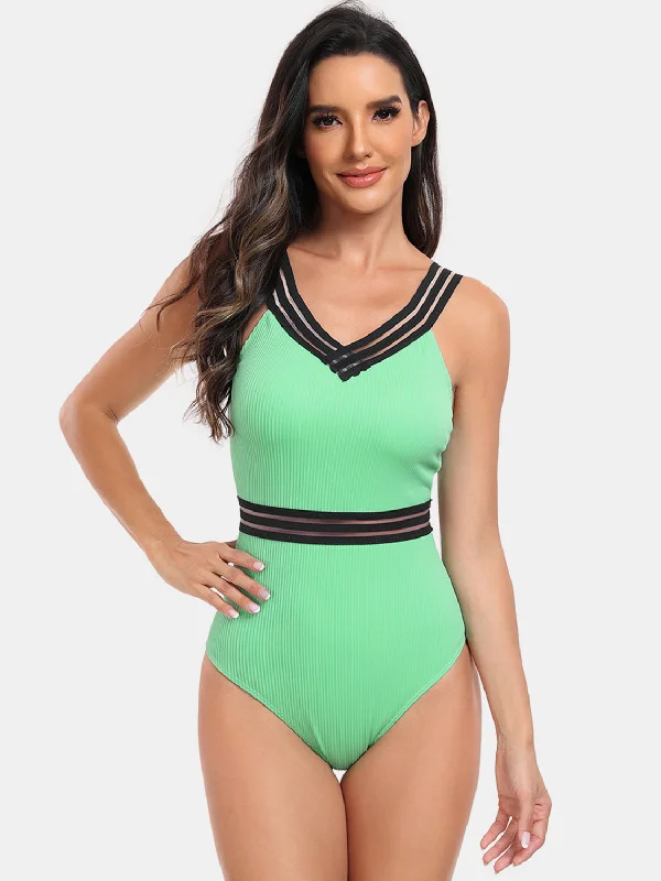 V-Neck One-Piece Swimwear Plunge Back Swimsuit