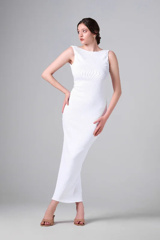 VENUS RIBBED MAXI DRESS in white Comfortable Fitted Maxi Dress