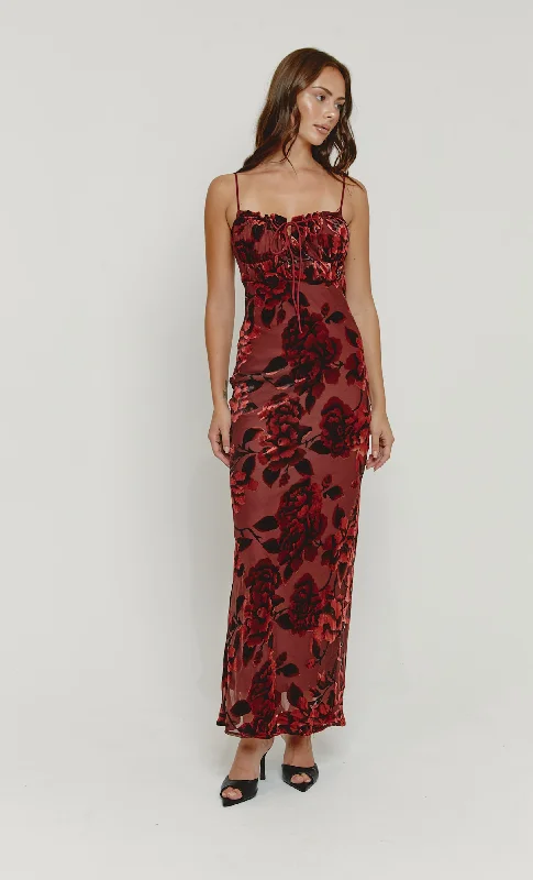 Wine Cup Detail Devore Maxi Dress Comfortable Long-Sleeve Maxi Dress