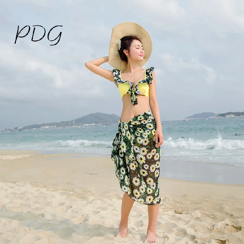 Women's Floral Swimdress Printed Swimskirt Patchwork Chic Bikini Set