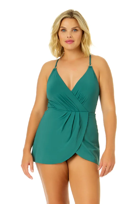 Women's Live In Color Swim Dress With Skirted Bottom Swim Skirt Set