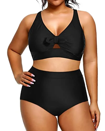 Removable Push Up Plus Size Bikini Set 2 Piece Swimsuit-Black Vibrant Bikini Bottoms