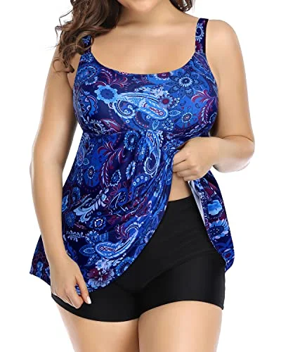Scoop Neck Plus Size Tankini Swimsuits For Women Tummy Control-Blue Tribal Elegant Swimsuit Bottoms Scoop Neck Plus Size Tankini Swimsuits For Women Tummy Control-Blue Tribal Elegant Swimsuit Bottoms