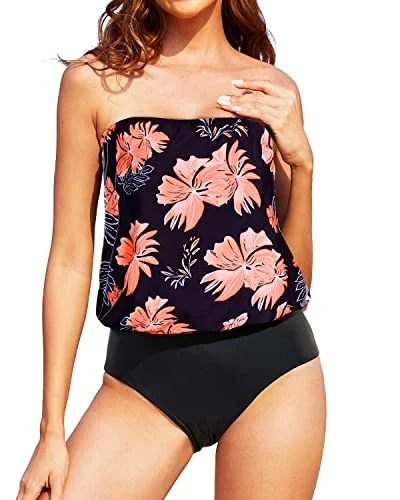 Women's Strapless One Piece Swimsuits Vintage Bathing Suits Soft Beachwear Set