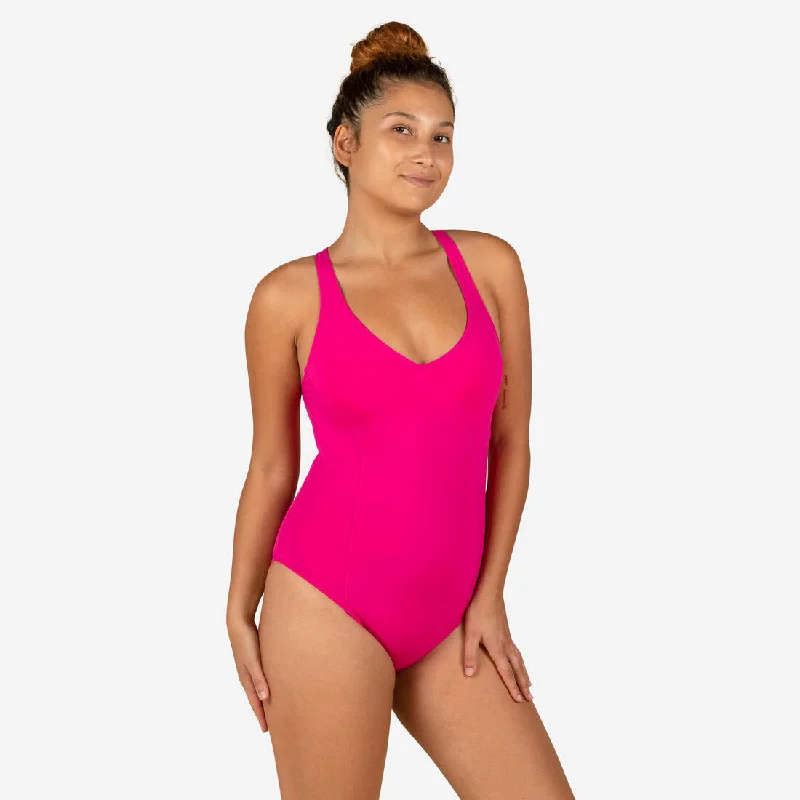 Women’s swimming 1-piece swimsuit Pearl Rose Fuchsia Tie-Back Swimwear