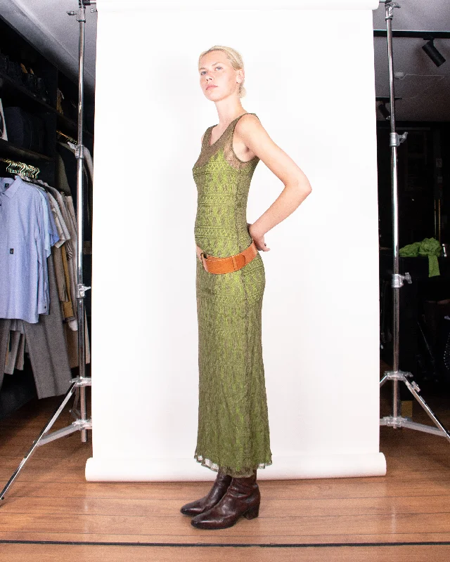 1990s Kenzo Green Knitted Maxi dress S Stylish Button-Up Maxi Dress