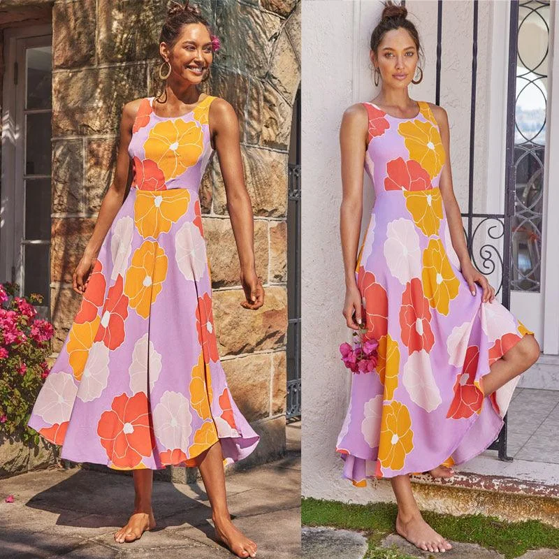 European And American Style Spring And Summer Stylish Beach Maxi Dress Women Stylish Long Sleeve Maxi Dress