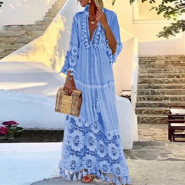 Ocean Breeze Summer Cover Up Maxi Dress Trendy Maxi Dress with Belt