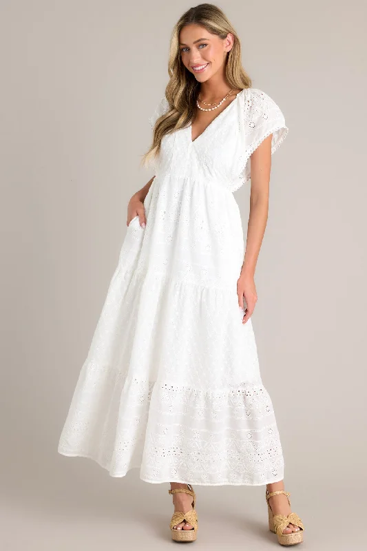 Whispering Winds White Eyelet Maxi Dress Elegant Maxi Dress with Slit