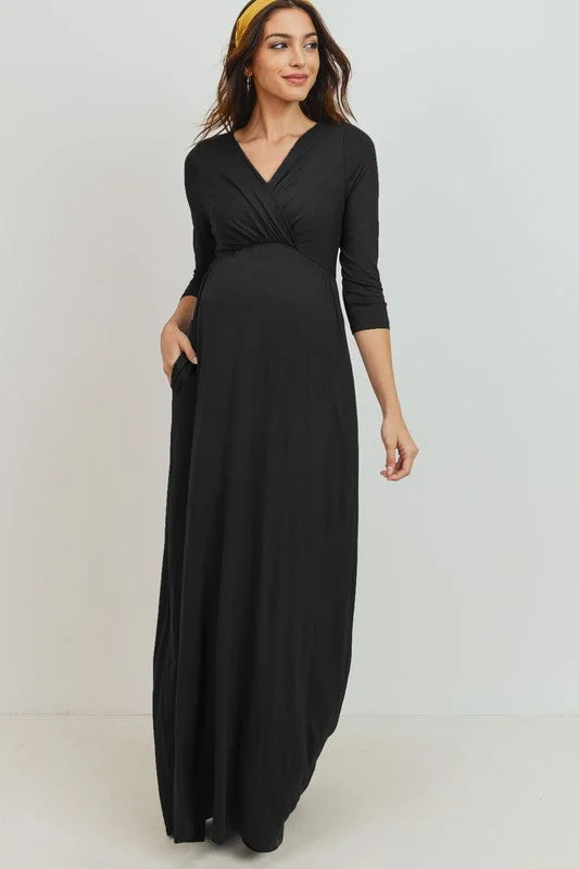 1917 Maternity Nursing Maxi Dress with Pockets in Black, Hunter Green and Olive Elegant Sleeveless Maxi Dress