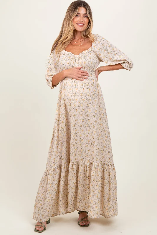 Cream Floral Sweetheart Neckline Maternity Maxi Dress Classic Black Maxi Dress