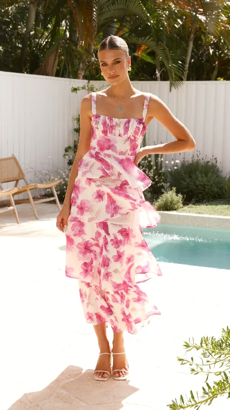 Indi Maxi Dress - Pink Floral Comfortable Maxi Dress with Sleeves