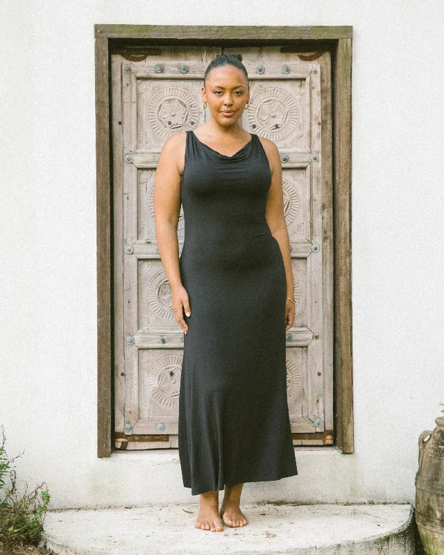 Stevie Maxi Dress | Black Comfortable Satin Maxi Dress