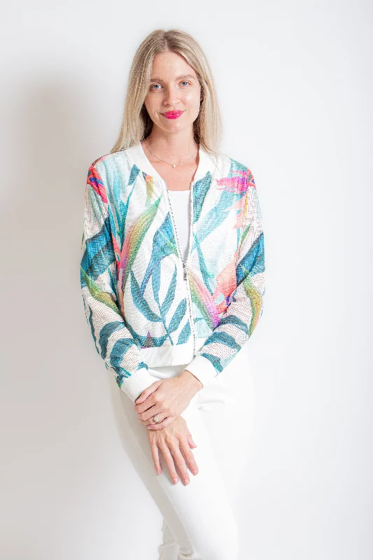 Bright Palm Bomber Jacket Tailored Jacket Straight Jacket A-Line Jacket