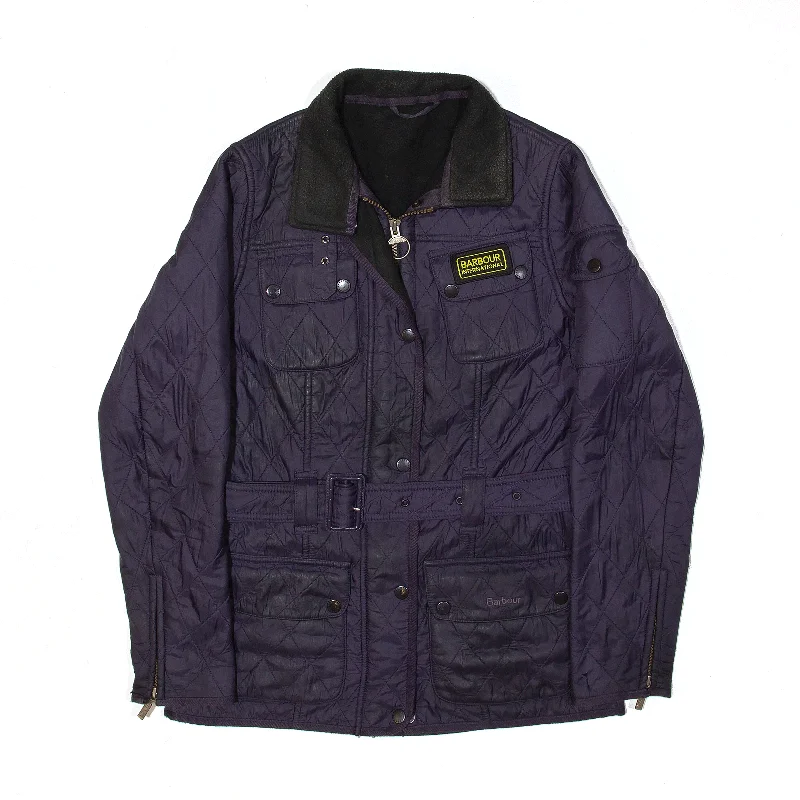 BARBOUR INTERNATIONAL Fleece Lined Belted Purple Quilted Jacket Womens S Belted Jacket Elasticated Jacket Padded Jacket