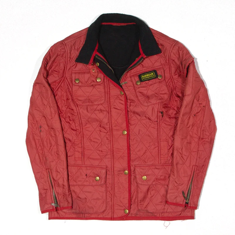 BARBOUR International Fleece Lined Quilted Jacket Red Womens UK 12 Quilted Jacket Puffer Jacket Insulated Jacket