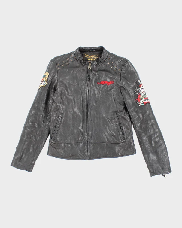 Rare Ed Hardy x Avirex Patched and Embroidered Leather Jacket - M Welt Pockets Slit Pockets Flap Pockets Rare Ed Hardy x Avirex Patched and Embroidered Leather Jacket - M Welt Pockets Slit Pockets Flap Pockets