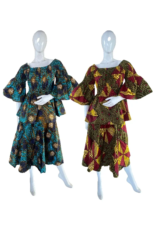 African Midi Skirt and Smoked Peplum Blouse (Pack of 2 Pieces) breathable skirt fabric