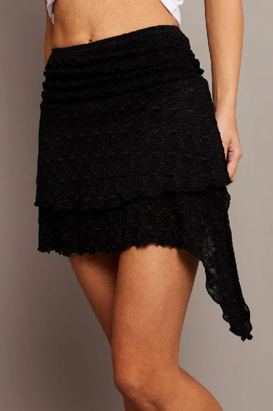 Black Mini Skirt Lace ruffled skirt detail