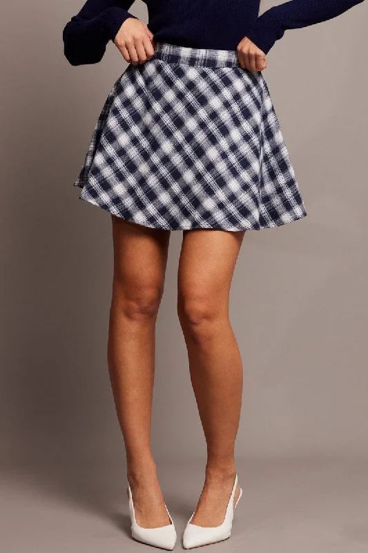 Blue Check Skater Skirt Mini denim skirt classic