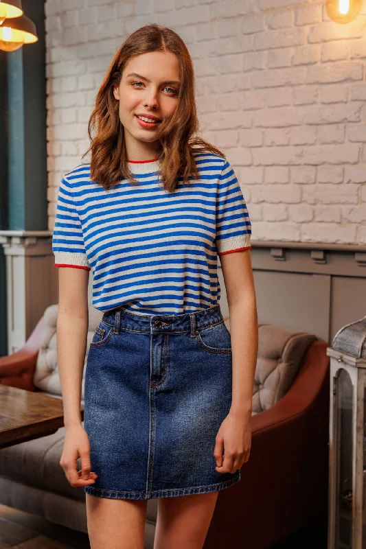 Denim Skirt in Indigo velvet skirt plush