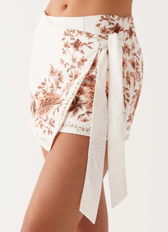 Dreamy Days Wrap Tie Side Mini Skirt - Ivory casual skirt length