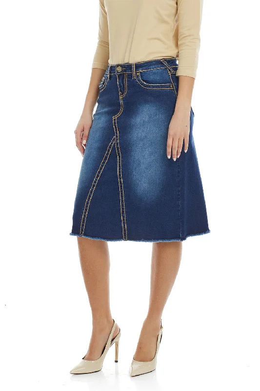 Modest Below the Knee A-line Flary Jean Skirt for Women 'Victoria' linen skirt natural