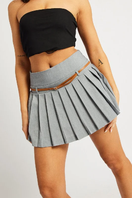 Grey Tennis Skirt Mini Belted ribbed skirt waist