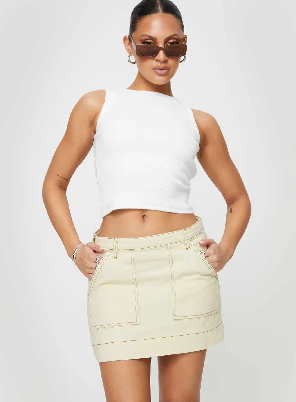 Hughes Mini Skirt Cream Denim belted skirt waist