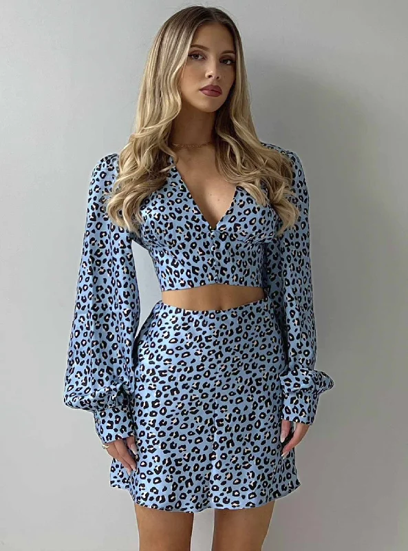 Glamorous Blue Leopard Print Mini Skirt wool skirt thick