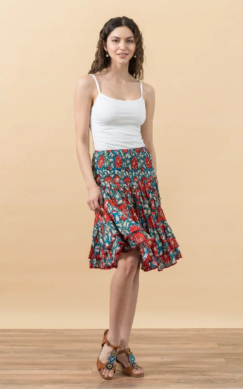 Macarena Skirt, Mini, Turquoise & Orange Floral spandex blend skirt