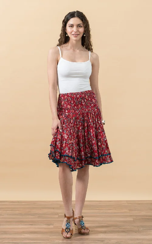 Macarena Skirt, Mini, Wildflower Red denim skirt fashionable